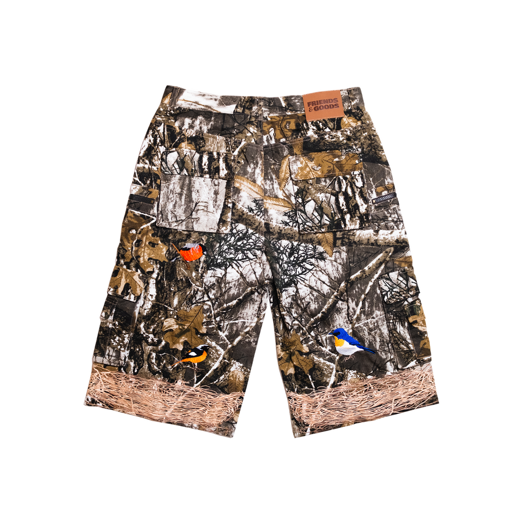 EMBROIDERED BIRD CARGO JORTS