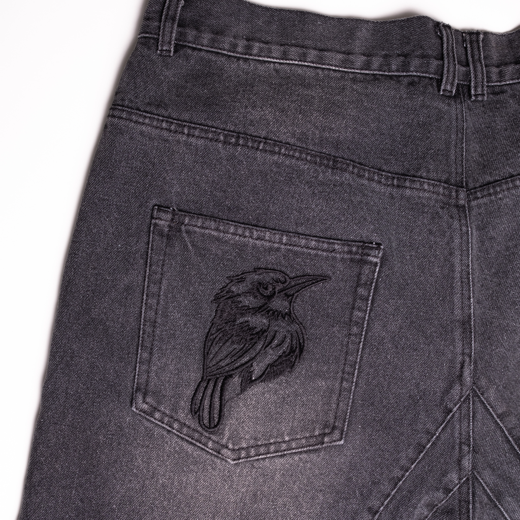 EMBROIDERED BIRD DENIM PANTS
