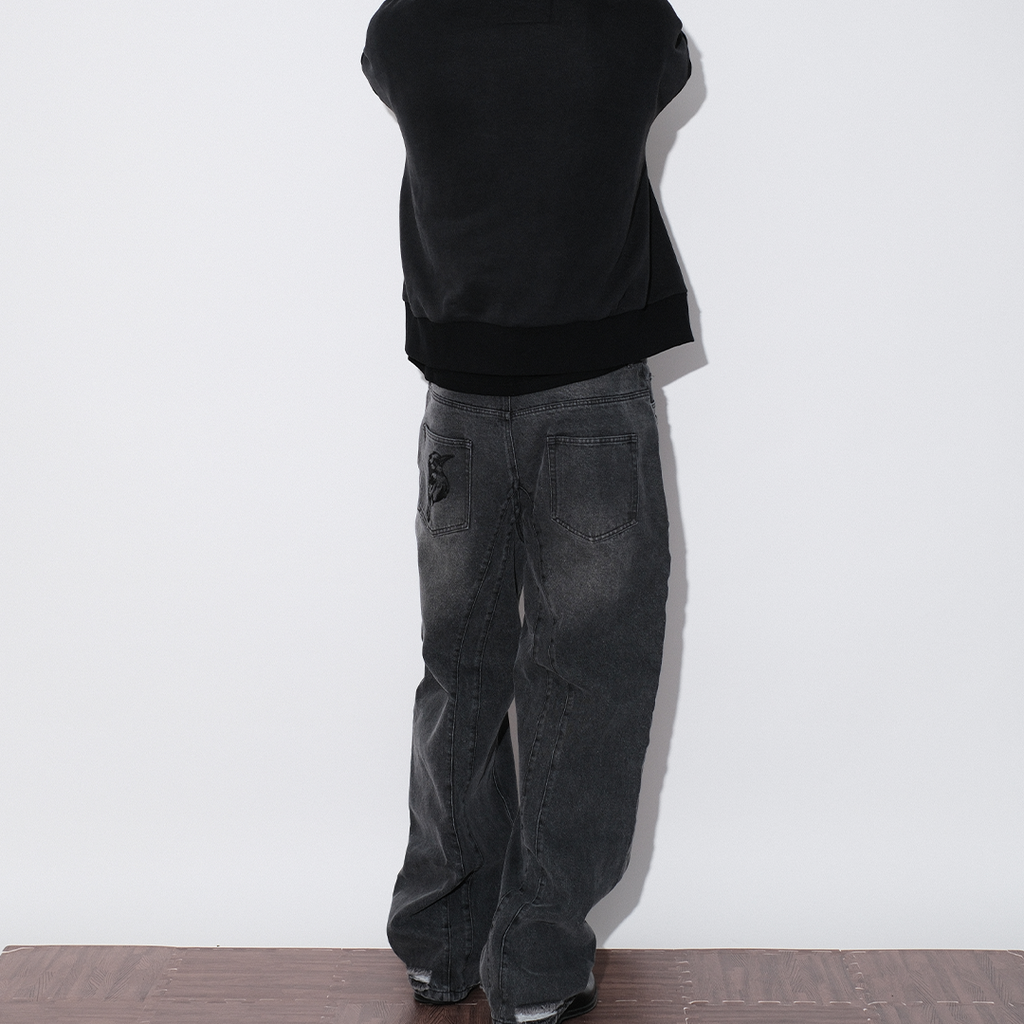 EMBROIDERED BIRD DENIM PANTS